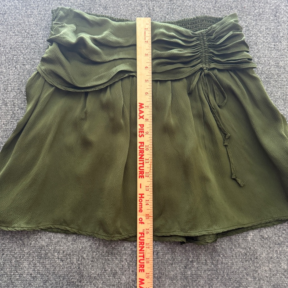 Aerie Smocked Ruched Mini Skirt NWT Green Tie Waist Flowy L - Picture 12 of 12